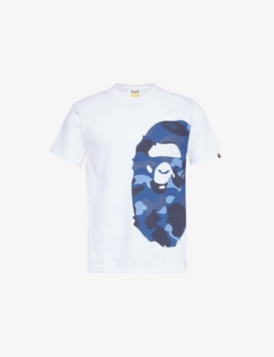 Shop A Bathing Ape Men's White X Navy Ape Head Cotton-jersey T-shirt