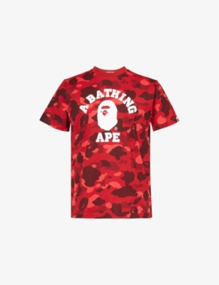 A Bathing Ape Mens Red Camo Cotton-jersey T-shirt