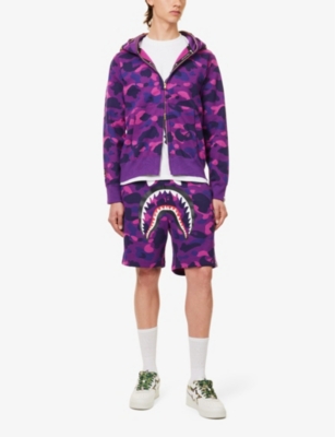 Shop A Bathing Ape Men's Purple Shark Cotton-jersey Shorts