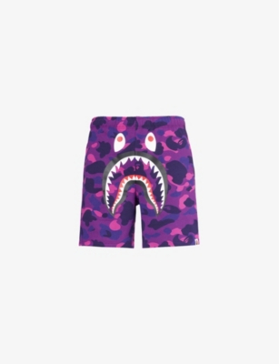 Shop A Bathing Ape Men's Purple Shark Cotton-jersey Shorts