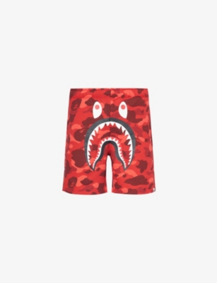 A Bathing Ape Mens Red Shark Cotton-jersey Shorts