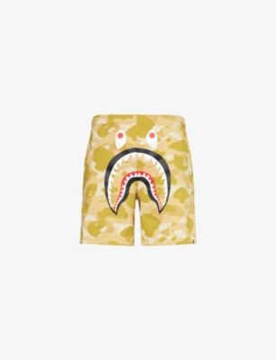 A Bathing Ape Mens Yellow Shark Cotton-jersey Shorts