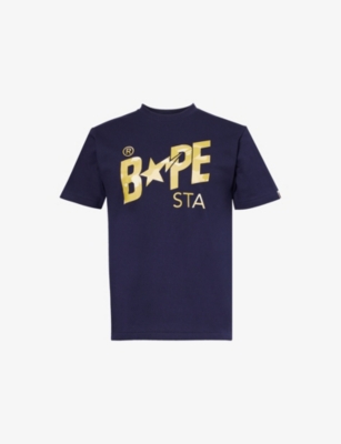 A Bathing Ape Mens Navy Logo Cotton-jersey T-shirt