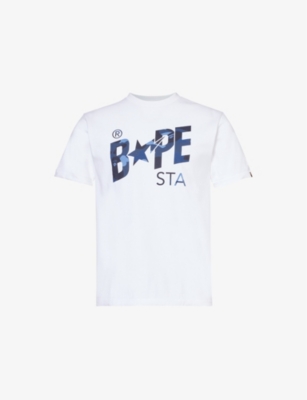 Shop A Bathing Ape Men's White Logo Cotton-jersey T-shirt