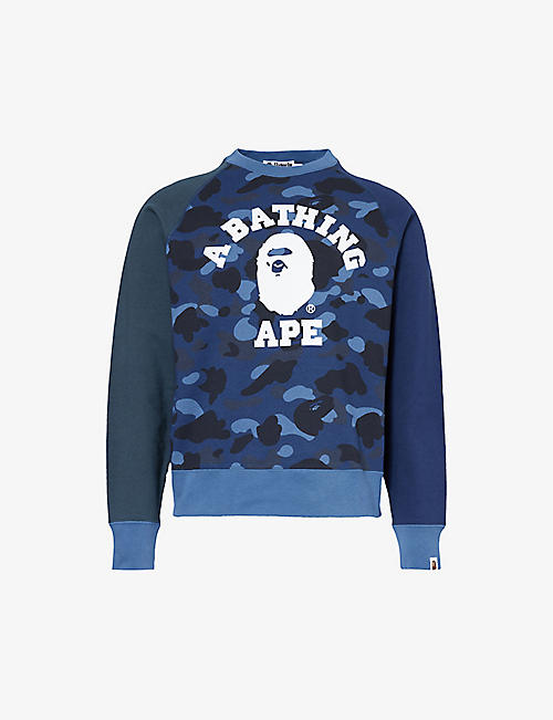A BATHING APE: Crewneck brand-patch cotton-jersey sweatshirt