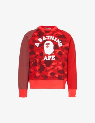 A BATHING APE: Crewneck brand-patch cotton-jersey sweatshirt