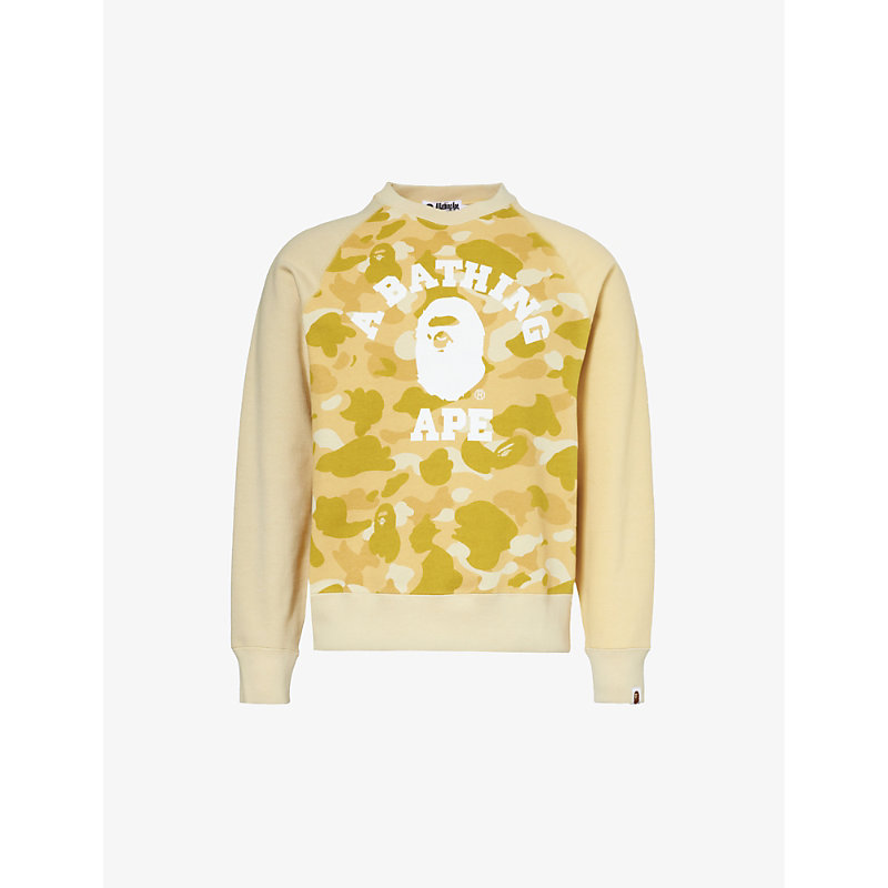 Shop A Bathing Ape Crewneck Brand-patch Cotton-jersey Sweatshirt In Yellow