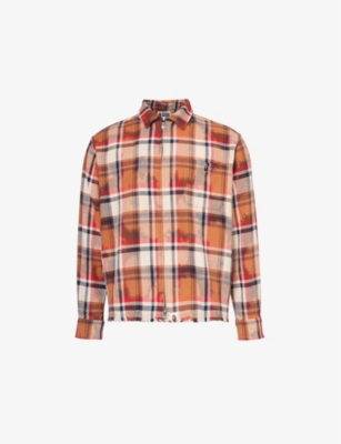 Shop A Bathing Ape Checked Abstract-pattern Cotton Shirt In Red