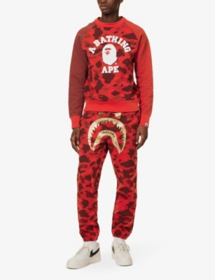 Shop A Bathing Ape Men's Red Shark Camo-print Cotton-jersey Jogging Bottoms