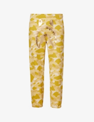 Shop A Bathing Ape Men's Yellow Shark Camo-print Cotton-jersey Jogging Bottoms