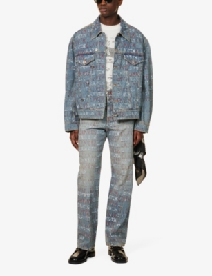 Shop Lanvin Cross Brand-print Regular-fit Denim Jacket In Light Blue