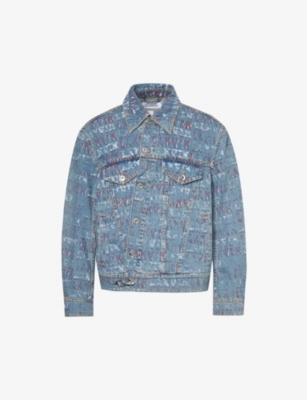 Shop Lanvin Mens Light Blue Cross Brand-print Regular-fit Denim Jacket