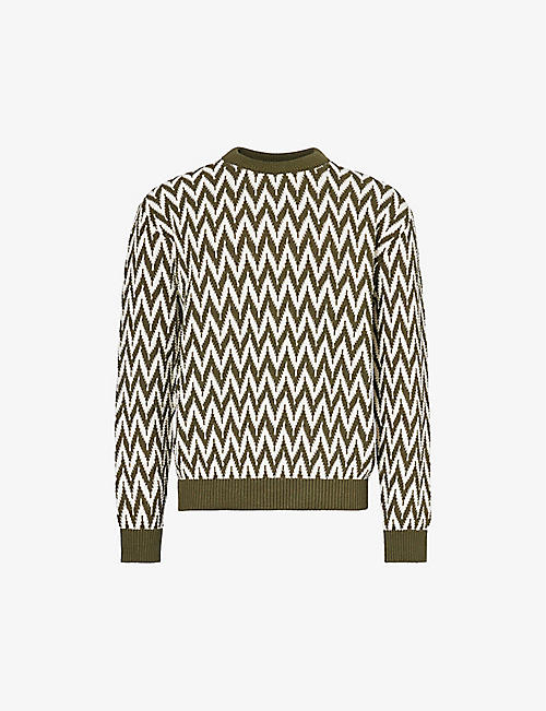 LANVIN: Chevron-pattern crewneck cotton-knit jumper