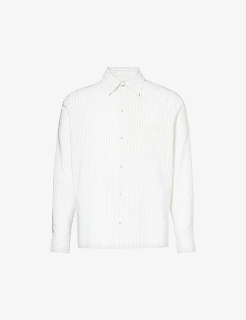 LANVIN: Brand-embroidered striped regular-fit silk-blend shirt