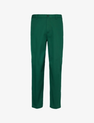 Shop Lanvin Men's Green Biker Brand-appliqué Tapered-leg Regular-fit Cotton-blend Trousers In Bottle