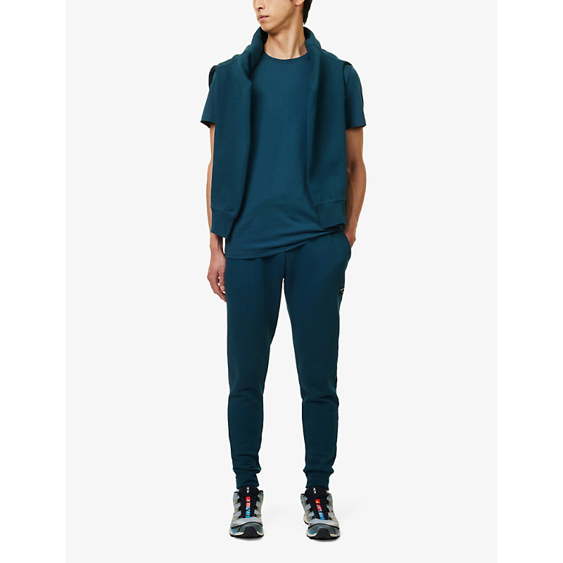 Shop Bjorn Borg Centre Brand-patch Tapered-leg Cotton-blend Jogging Bottoms In Reflecting Pond