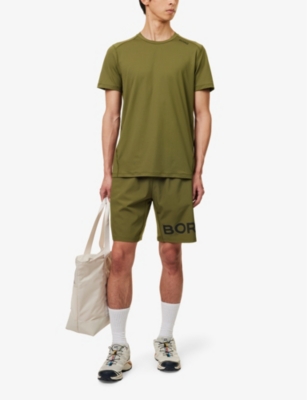 Shop Bjorn Borg Athletic Brand-print Stretch Recycled-polyester T-shirt In Dark Olive