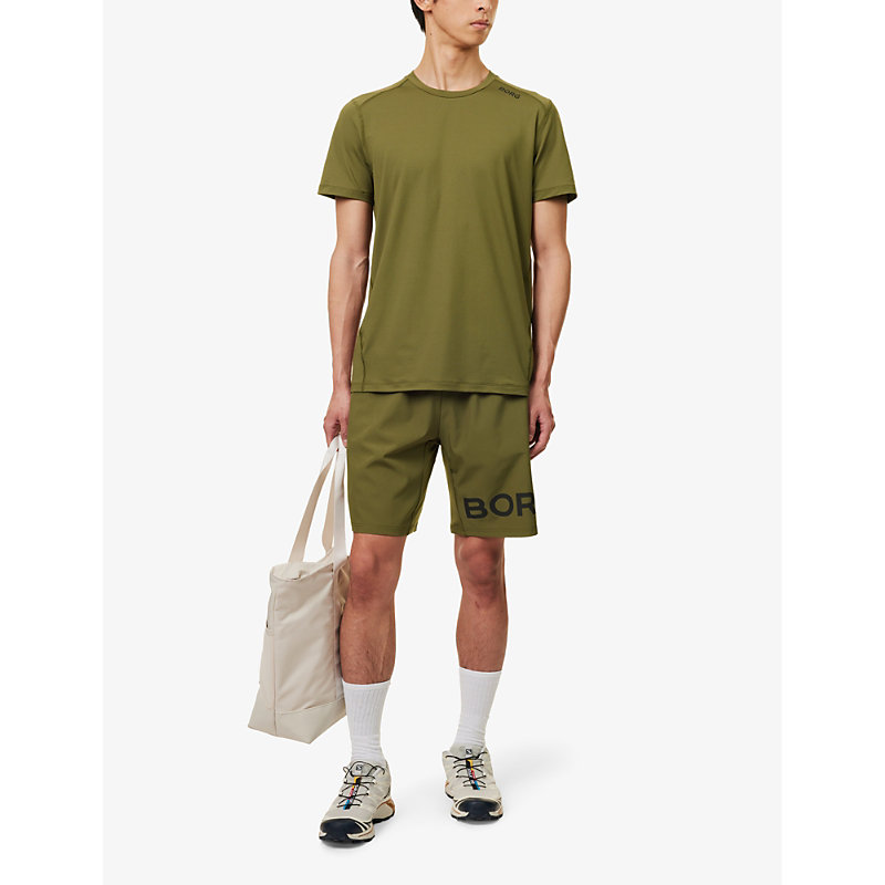 Shop Bjorn Borg Men's Dark Olive Athletic Brand-print Stretch Recycled-polyester T-shirt