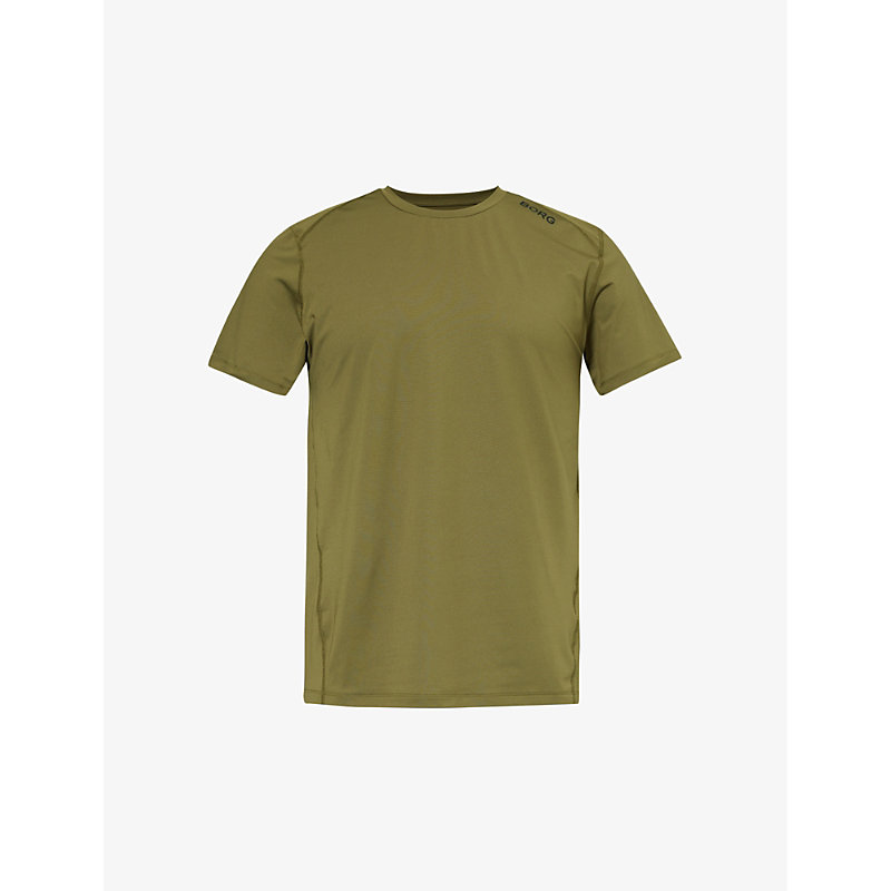 Bjorn Borg Mens Dark Olive Athletic Brand-print Stretch Recycled-polyester T-shirt