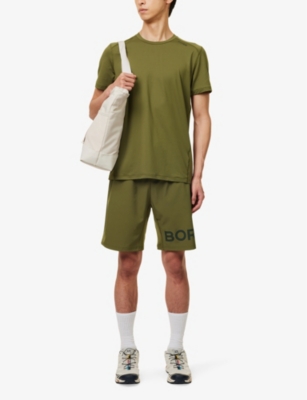 Shop Bjorn Borg Mens Dark Olive Borg Brand-print Stretch Recycled-polyester Shorts
