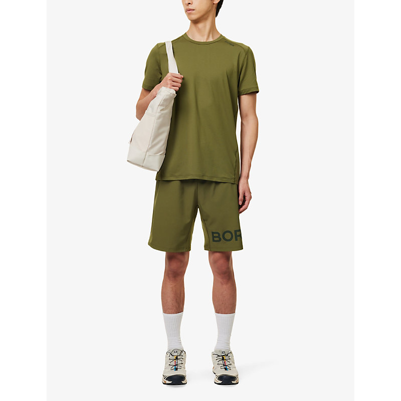 Shop Bjorn Borg Men's Dark Olive Borg Brand-print Stretch Recycled-polyester Shorts