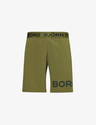 Bjorn Borg Mens Dark Olive Borg Brand-print Stretch Recycled-polyester Shorts