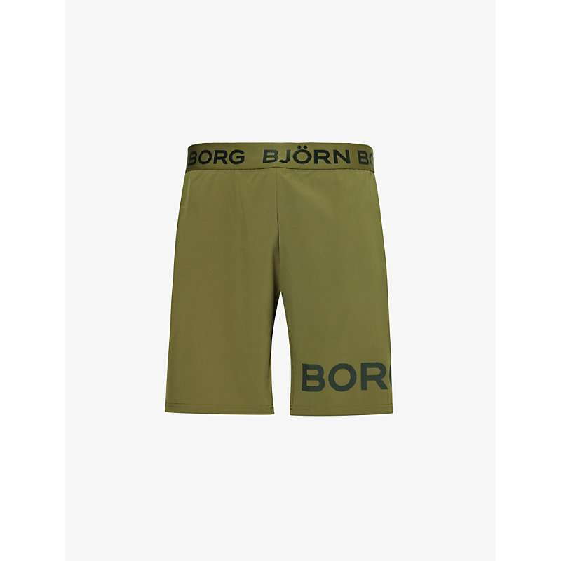 Bjorn Borg Mens Dark Olive Borg Brand-print Stretch Recycled-polyester Shorts