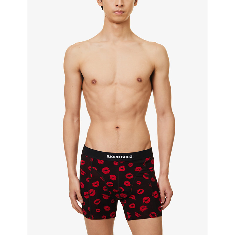 Shop Bjorn Borg Branded-waistband Patterned Stretch-cotton Boxers In Bb Kiss 1