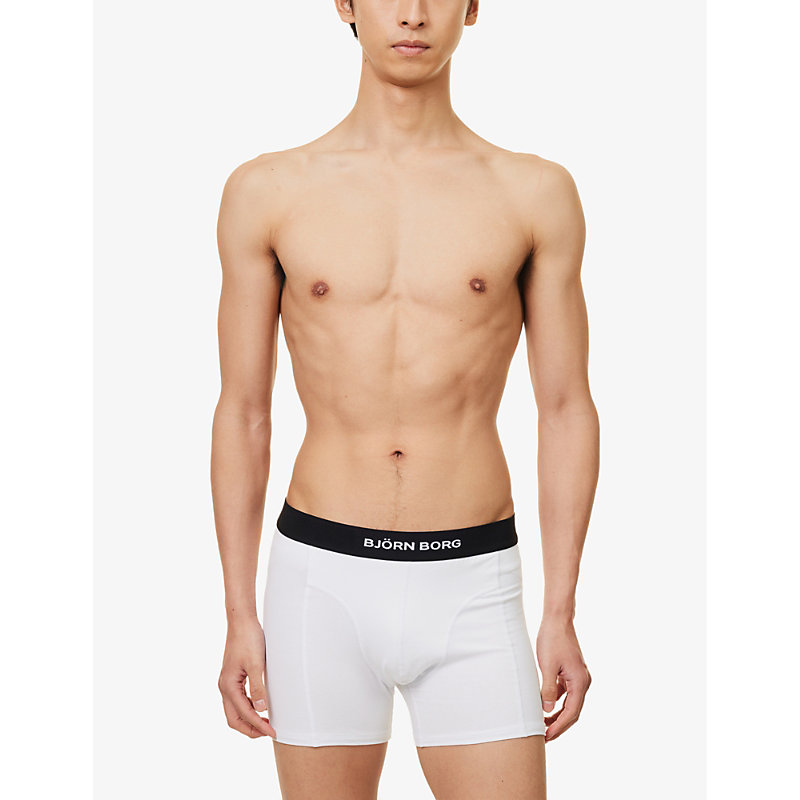 Shop Bjorn Borg Mens Multipack 2 Logo-waistband Pack Of Two Organic Stretch-cotton Boxers