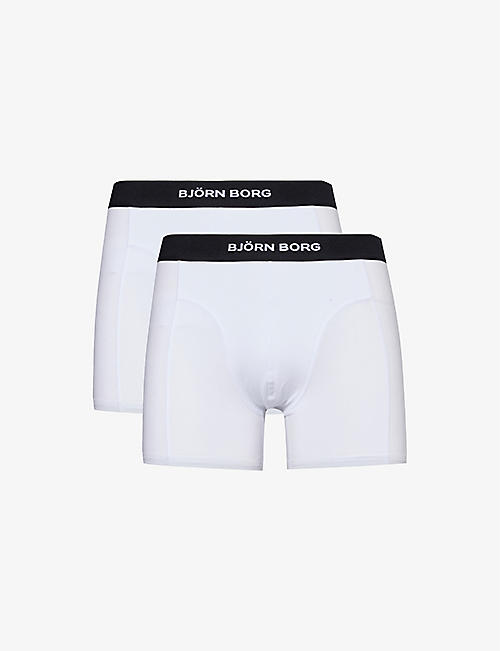 BJORN BORG: Logo-waistband pack of two organic stretch-cotton boxers