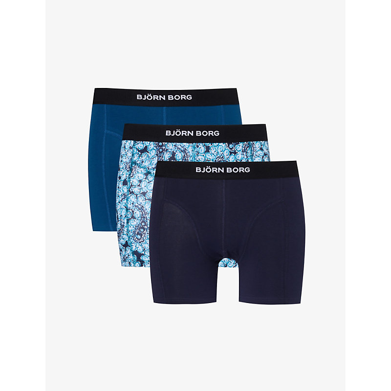 Bjorn Borg Mens Multipack 2 Logo-waistband Pack Of Three Organic Stretch-cotton Boxers