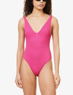 Shop Seafolly Women's Fuchsia Rose Sea Dive V-neck Crinkled Swimsuit