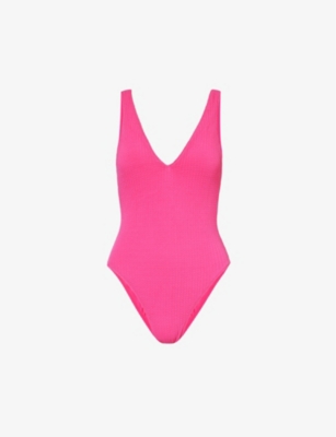 Shop Seafolly Womens Fuchsia Rose Sea Dive V-neck Crinkled Swimsuit