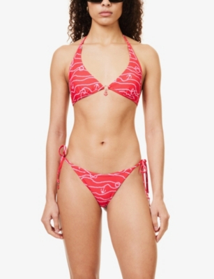 Shop Seafolly Set Sail Stretch Recycled-nylon Bikini Top In Chilli Red