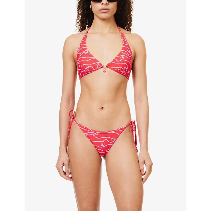 Shop Seafolly Womens Chilli Red Set Sail Stretch Recycled-nylon Bikini Top