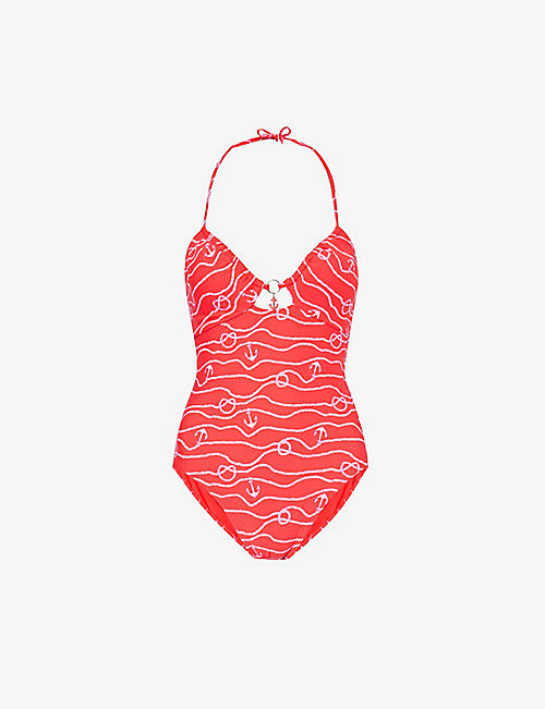 SEAFOLLY: Set Sail graphic-pattern stretch recycled-nylon swimsuit