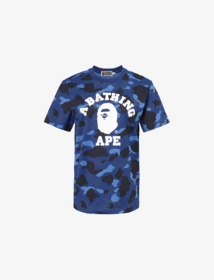 Shop A Bathing Ape Women's Vy Camo College Logo-print Cotton-jersey T-shirt In Navy