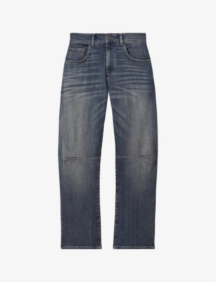 Shop Reiss Mahni Barrel-leg Mid-rise Denim Jeans In Mid Blue