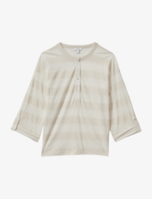 Shop Reiss Women's Neutral/ivory Olivia Stripe-pattern Linen And Cotton Shirt