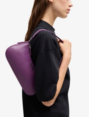 HUGO: Logo-plaque croc-embossed leather shoulder bag