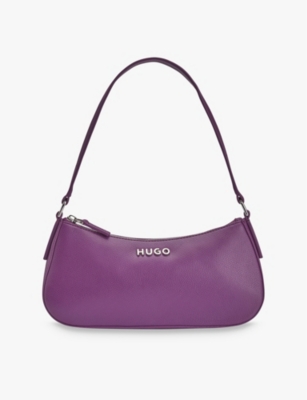 Hugo Womens Medium Purple Logo-plaque Croc-embossed Leather Shoulder Bag