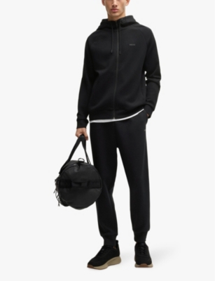 BOSS: Brand-print zipped stretch-cotton hoody
