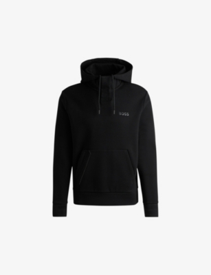 Mens Boss Brand-Appliqué Regular-Fit Cotton-Blend Hoody