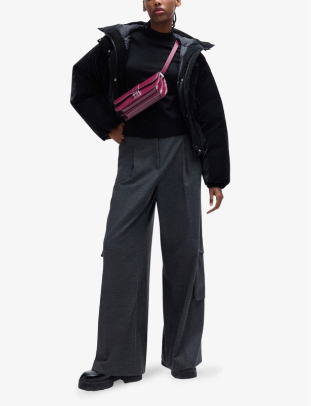 Logo-plaque large faux-leather shoulder bag