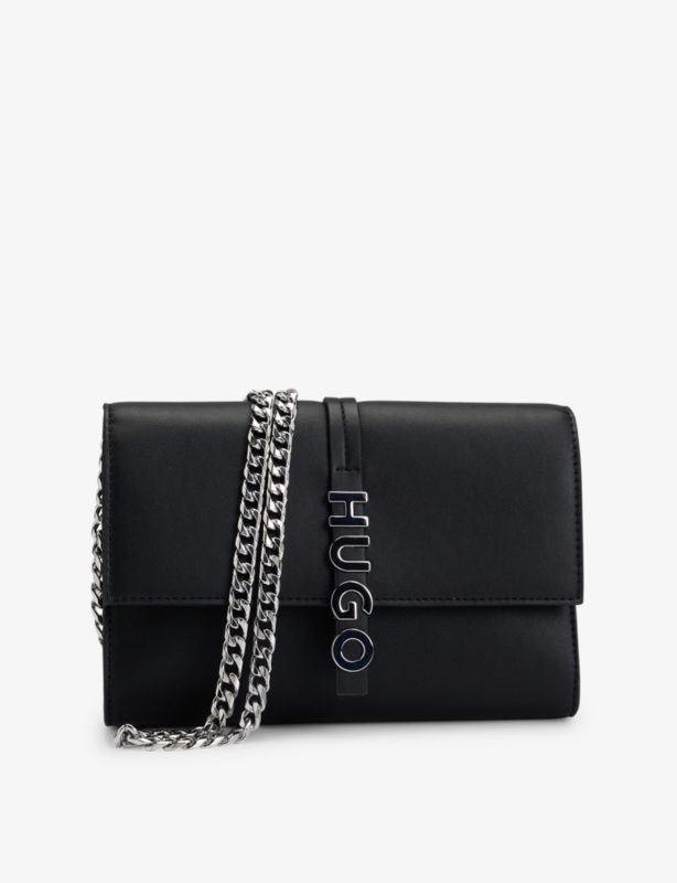 Logo-lettering faux-leather clutch bag