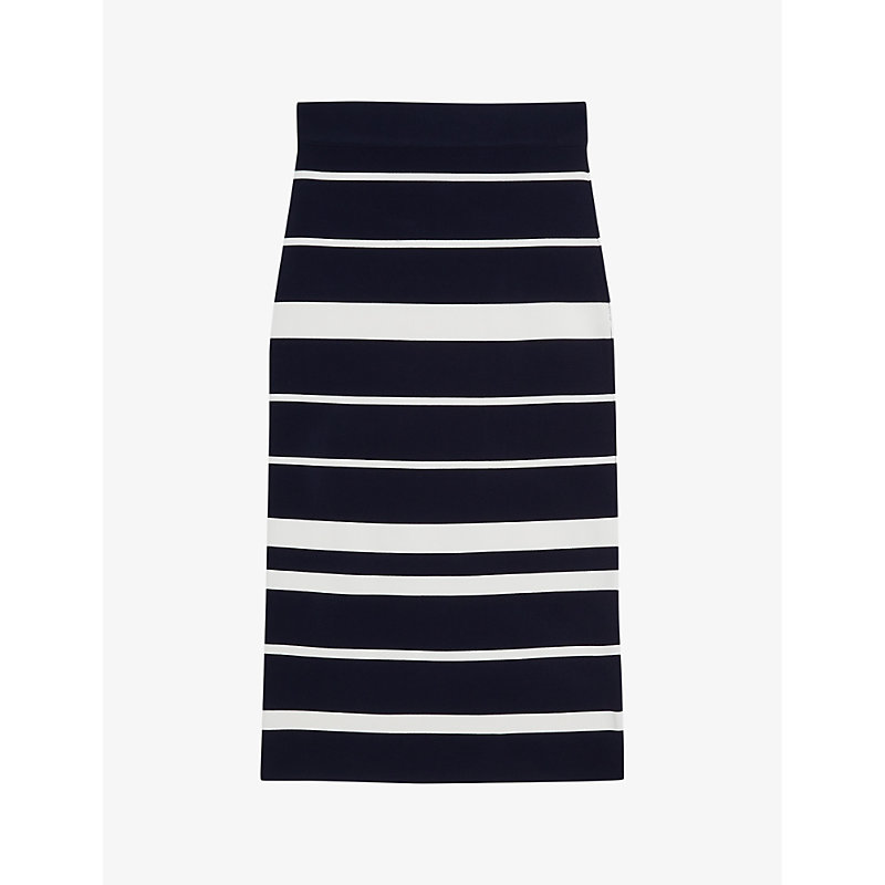 Shop Ted Baker Women's Navy Emiliha Stripe Stretch-knit Midi Skirt