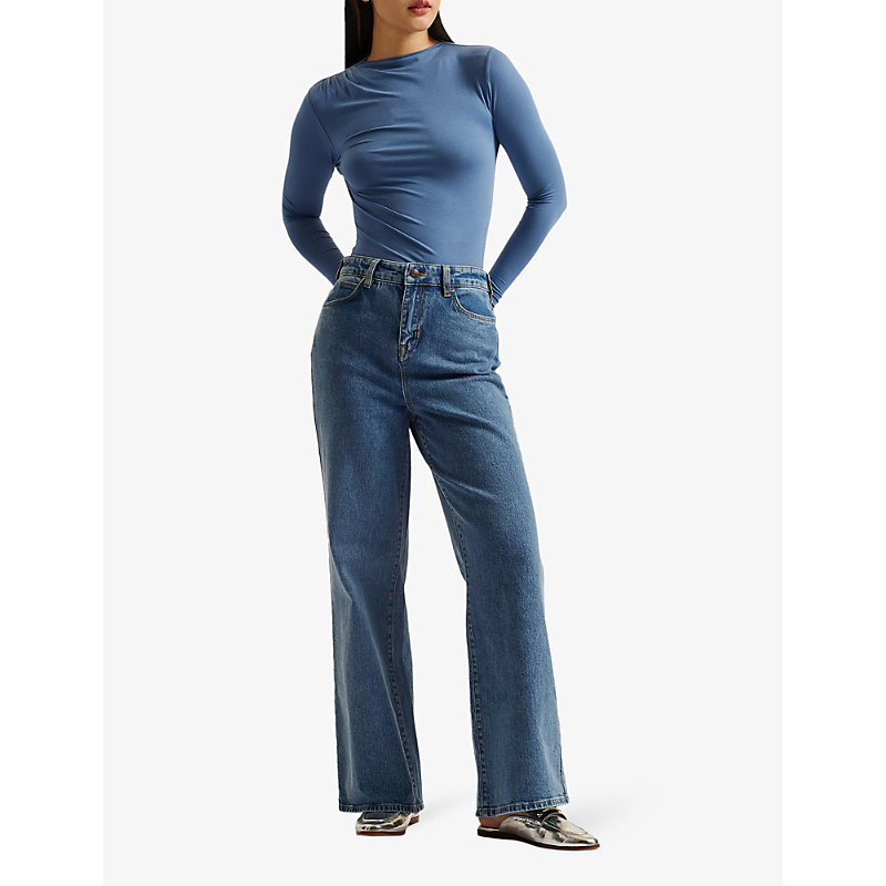 Shop Ted Baker Women's Blue Nass Wide-leg High-rise Stretch Jeans