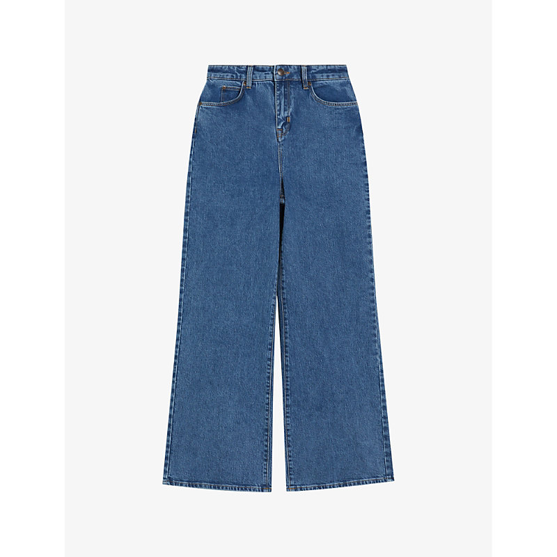 Shop Ted Baker Women's Blue Nass Wide-leg High-rise Stretch Jeans