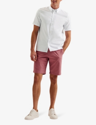 Shop Ted Baker Men's White Aldgte Slim-fit Short-sleeve Cotton Shirt