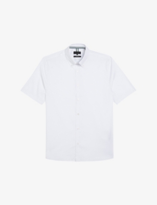 Shop Ted Baker Men's White Aldgte Slim-fit Short-sleeve Cotton Shirt